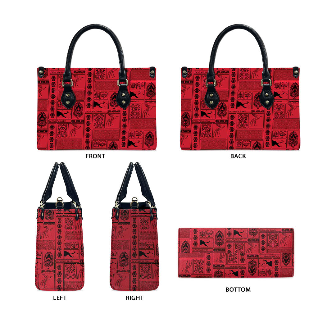 Papua New Guinea Heritage Motif Leather Bag Red Version