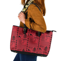 Papua New Guinea Heritage Motif Leather Tote Bag Red Version