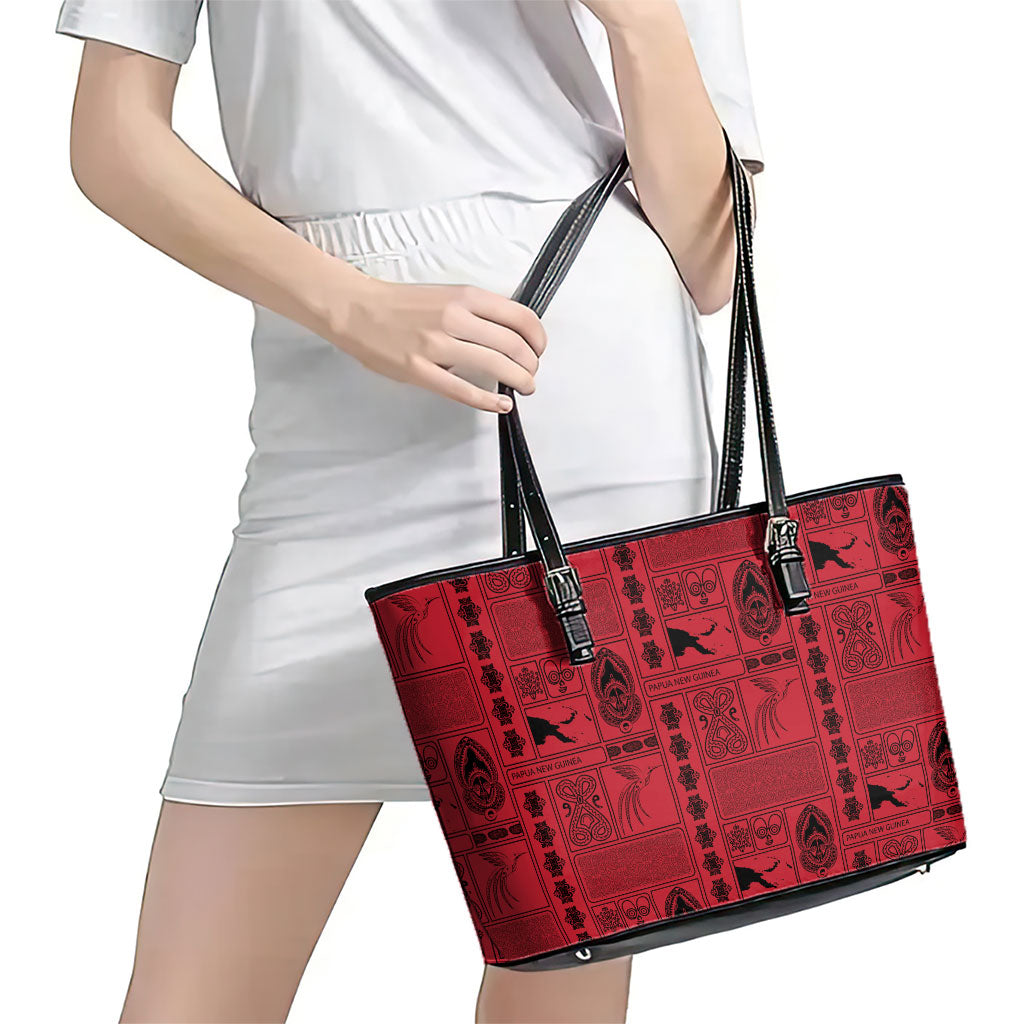 Papua New Guinea Heritage Motif Leather Tote Bag Red Version