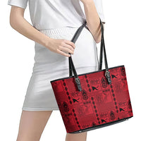 Papua New Guinea Heritage Motif Leather Tote Bag Red Version