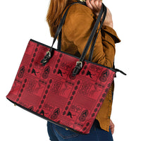 Papua New Guinea Heritage Motif Leather Tote Bag Red Version