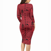 Papua New Guinea Heritage Motif Long Sleeve Bodycon Dress Red Version