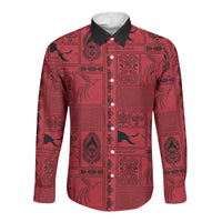 Papua New Guinea Heritage Motif Long Sleeve Button Shirt Red Version