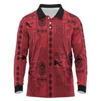 Papua New Guinea Heritage Motif Long Sleeve Polo Shirt Red Version