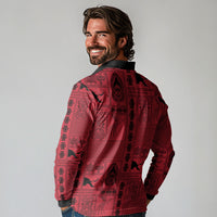 Papua New Guinea Heritage Motif Long Sleeve Polo Shirt Red Version