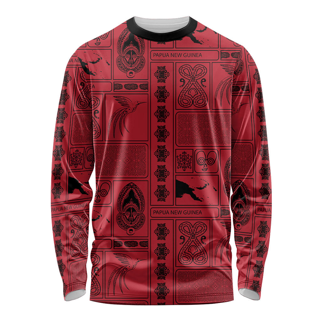 Papua New Guinea Heritage Motif Long Sleeve Shirt Red Version LT05 Unisex Red - Polynesian Pride