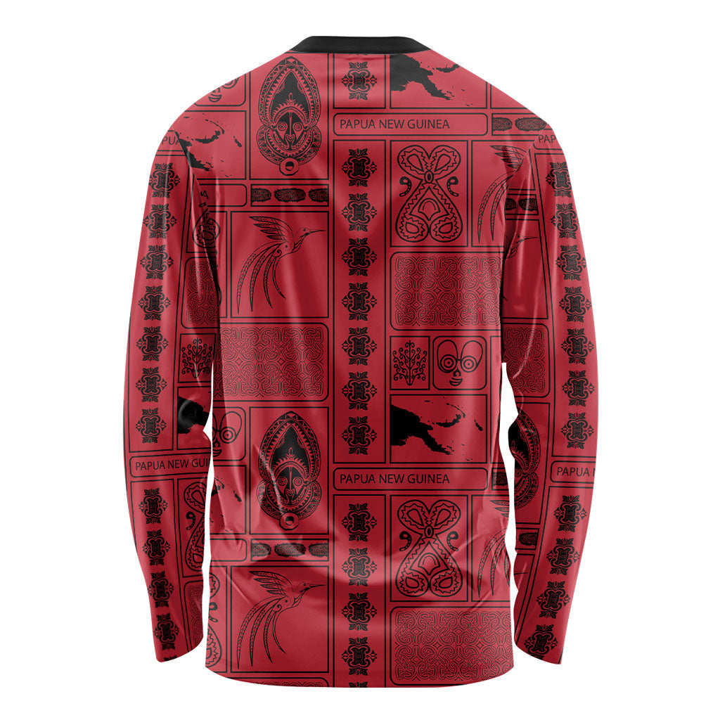 Papua New Guinea Heritage Motif Long Sleeve Shirt Red Version