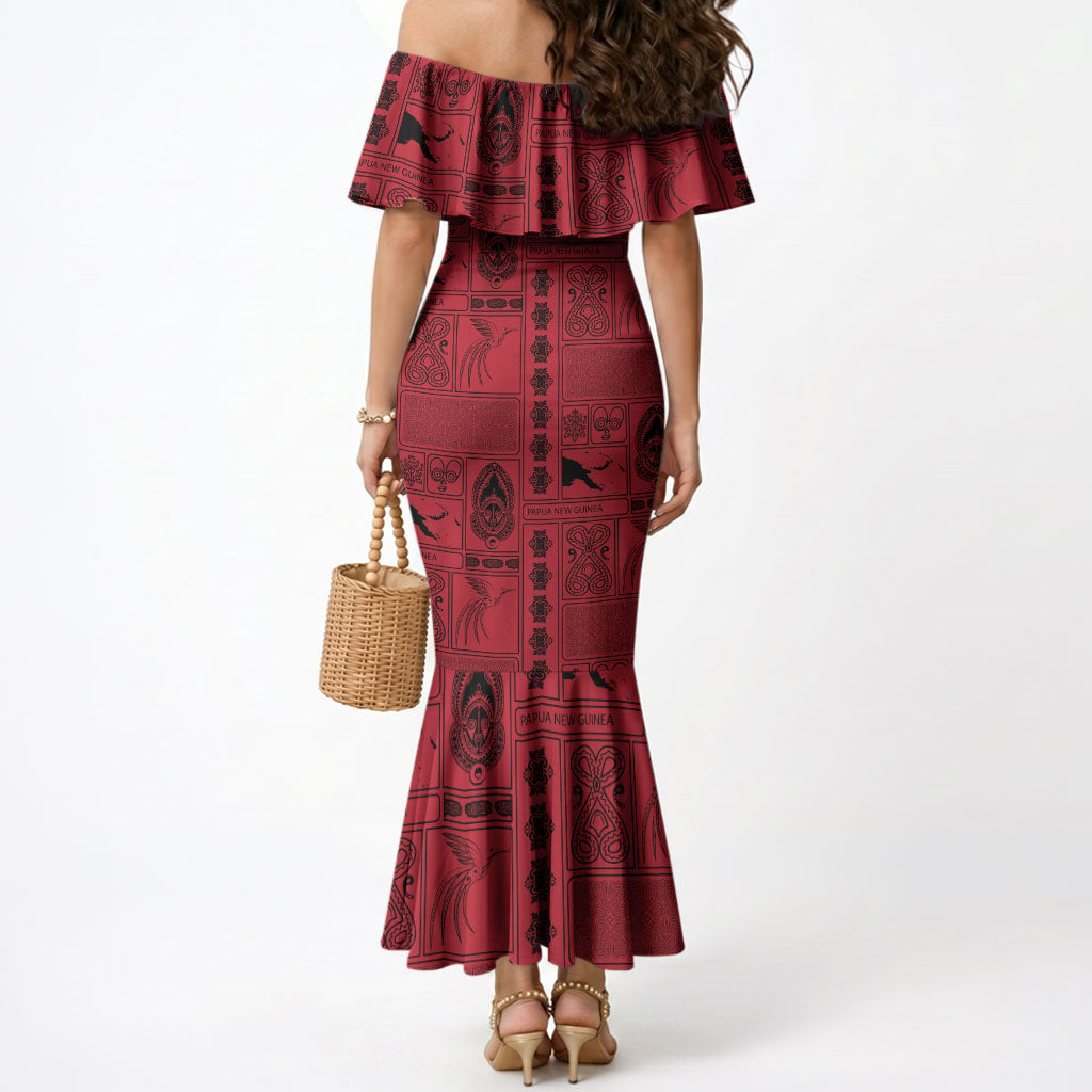 Papua New Guinea Heritage Motif Mermaid Dress Red Version