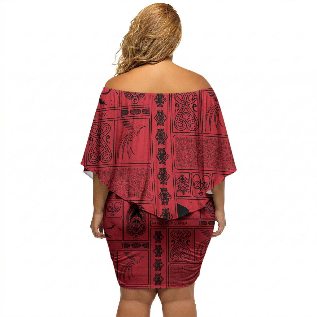 Papua New Guinea Heritage Motif Off Shoulder Short Dress Red Version
