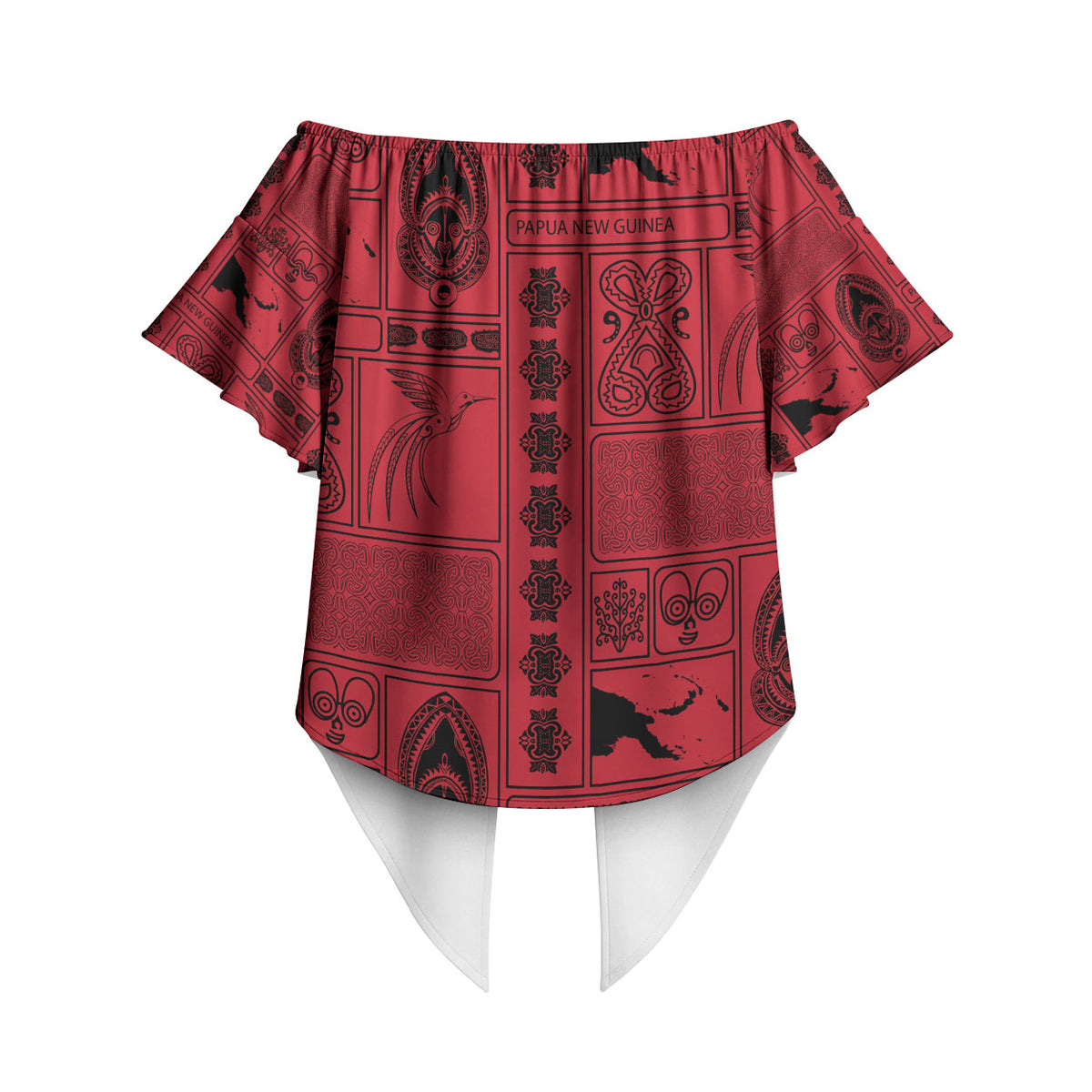Papua New Guinea Heritage Motif Off Shoulder Wrap Waist Top Red Version