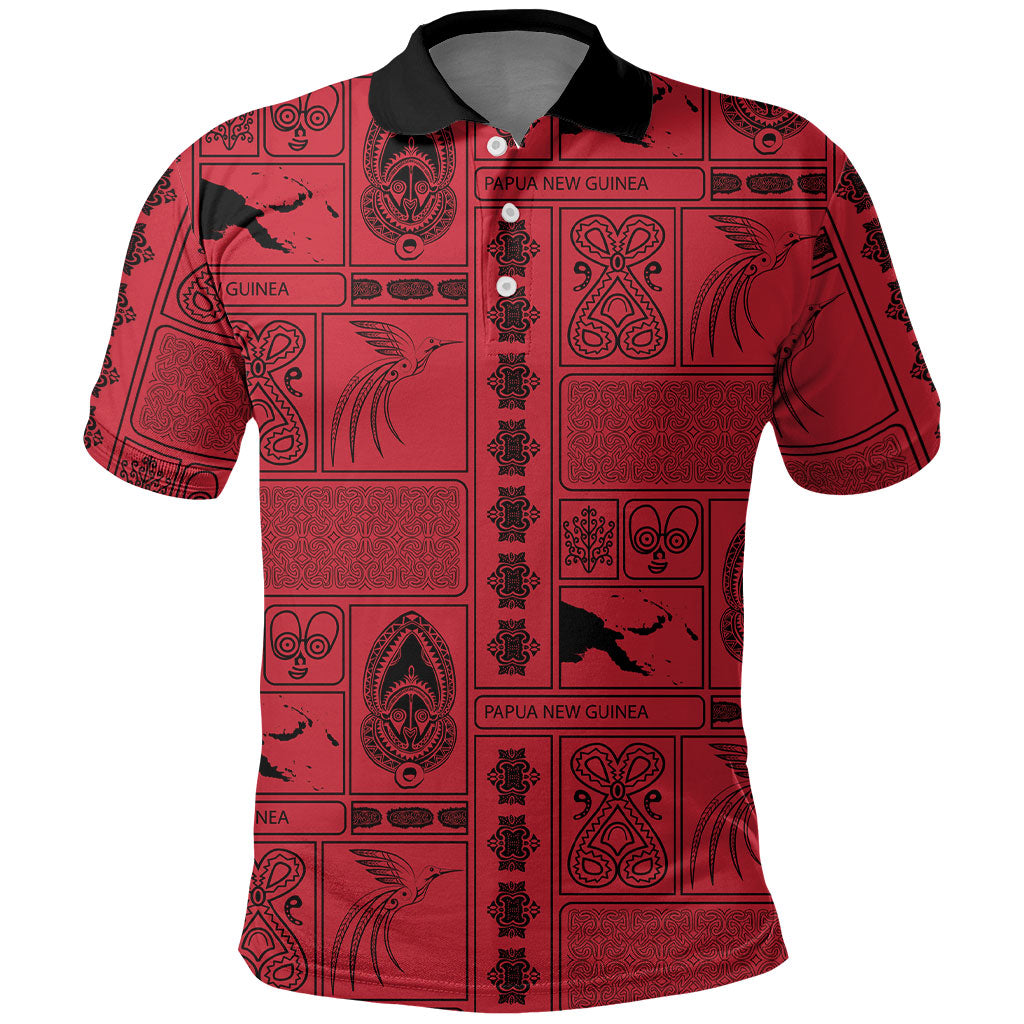 Papua New Guinea Heritage Motif Polo Shirt Red Version
