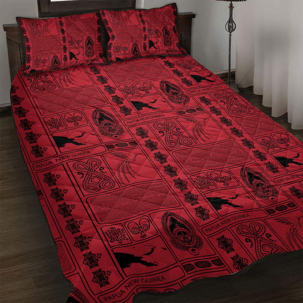 Papua New Guinea Heritage Motif Quilt Bed Set Red Version