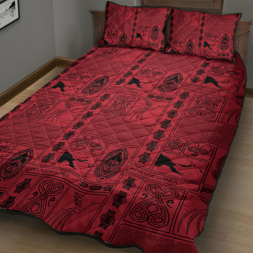 Papua New Guinea Heritage Motif Quilt Bed Set Red Version