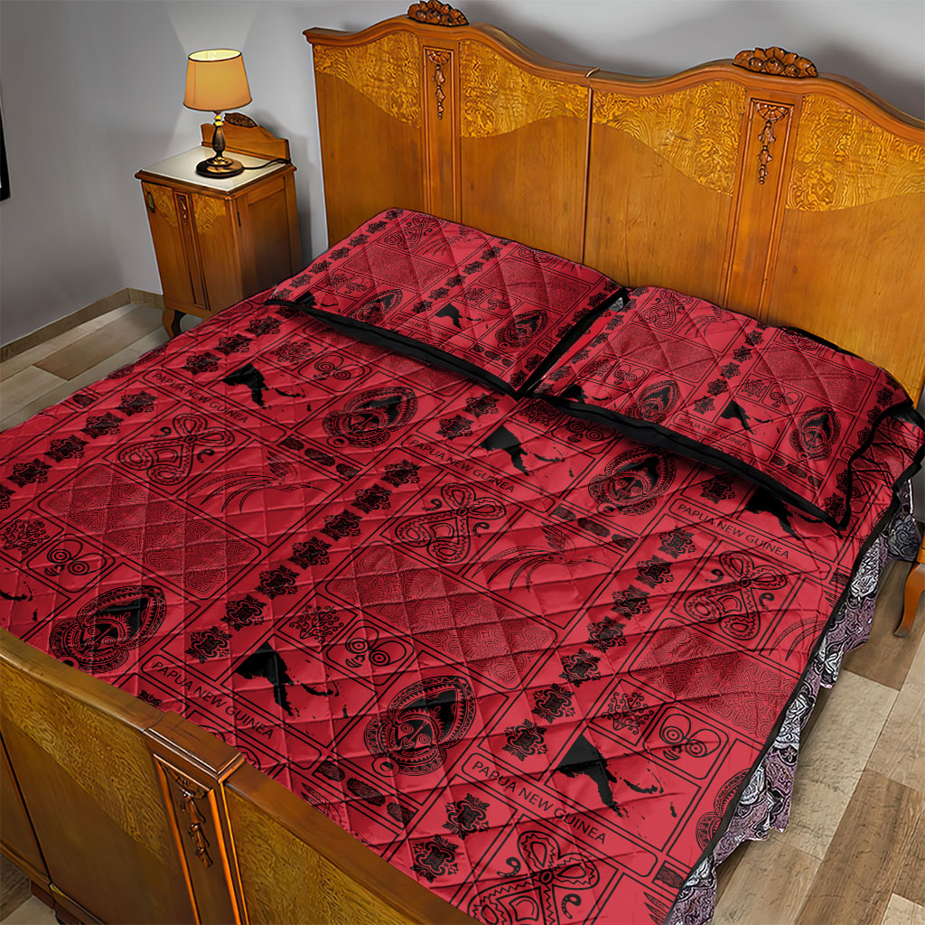Papua New Guinea Heritage Motif Quilt Bed Set Red Version