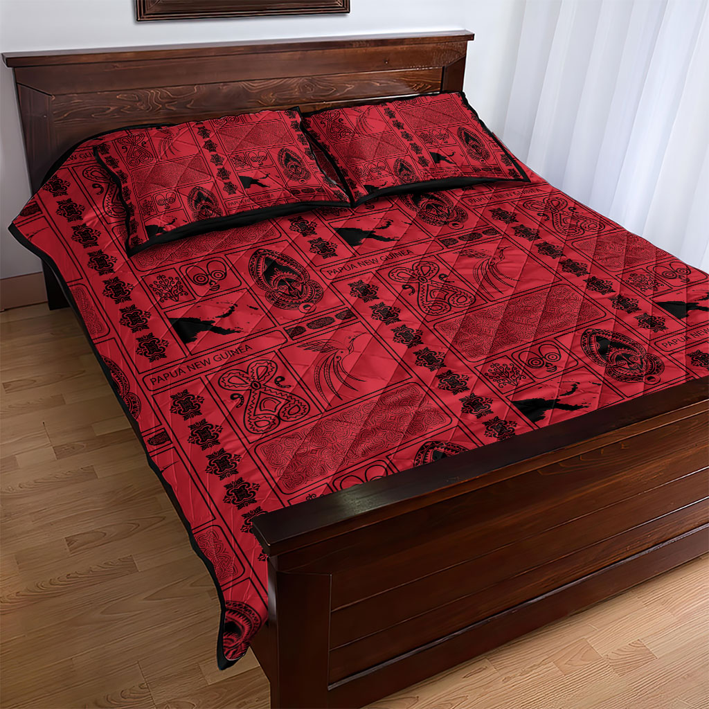 Papua New Guinea Heritage Motif Quilt Bed Set Red Version
