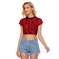 Papua New Guinea Heritage Motif Raglan Cropped T Shirt Red Version