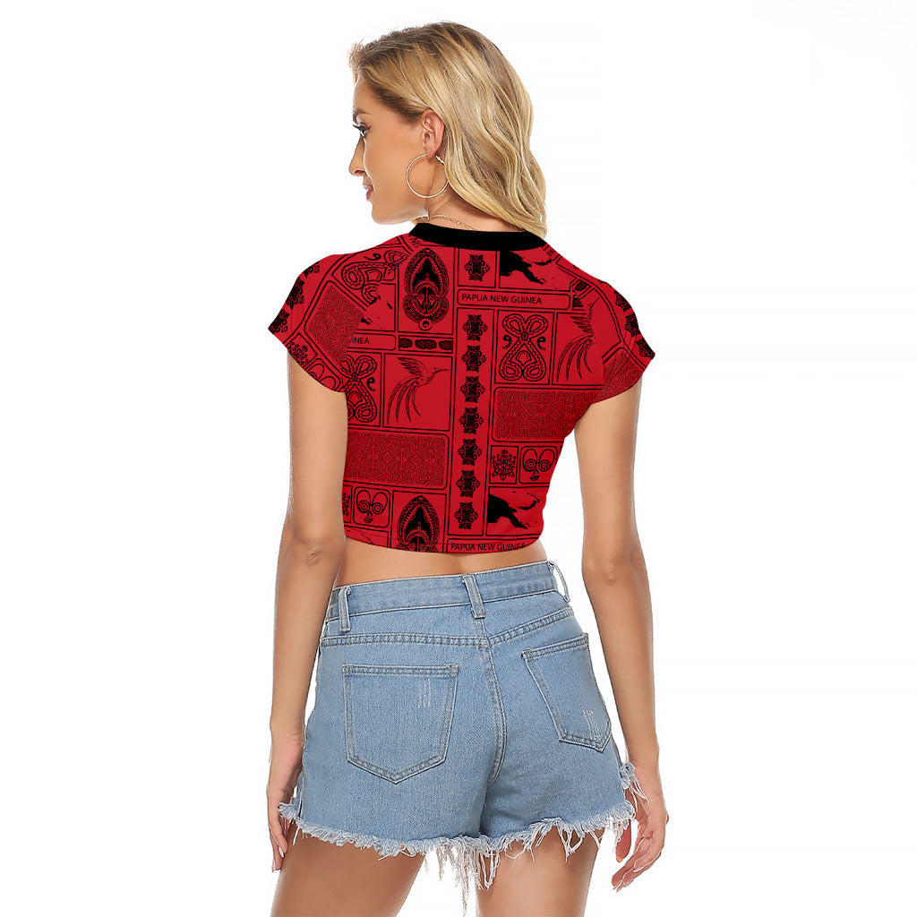 Papua New Guinea Heritage Motif Raglan Cropped T Shirt Red Version