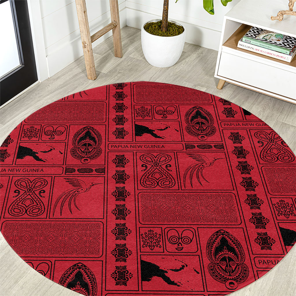 Papua New Guinea Heritage Motif Round Carpet Red Version