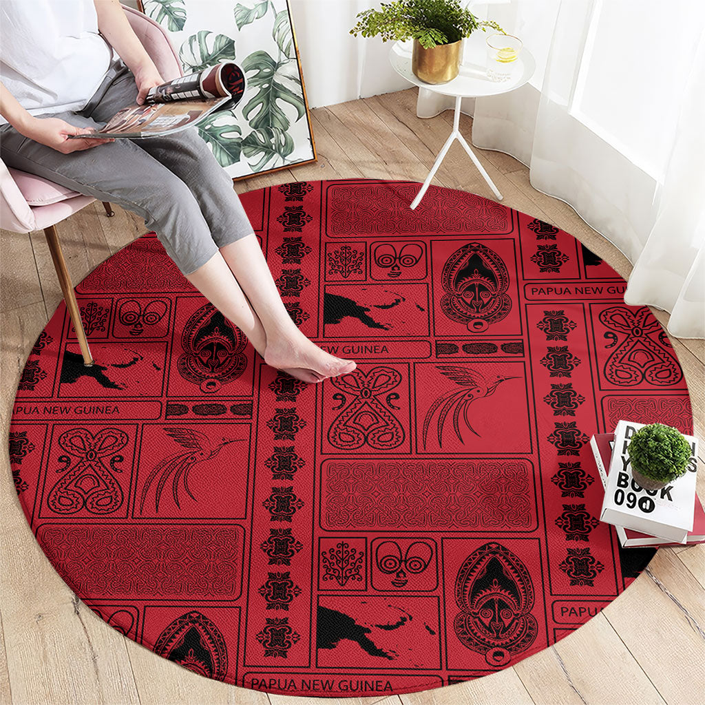 Papua New Guinea Heritage Motif Round Carpet Red Version