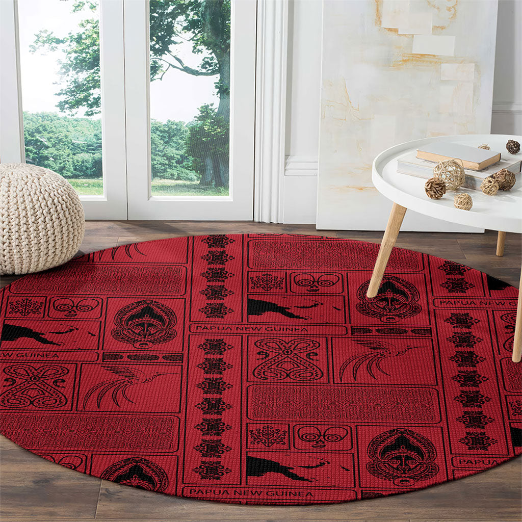 Papua New Guinea Heritage Motif Round Carpet Red Version