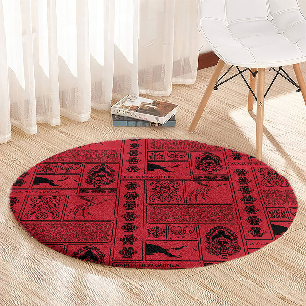 Papua New Guinea Heritage Motif Round Carpet Red Version