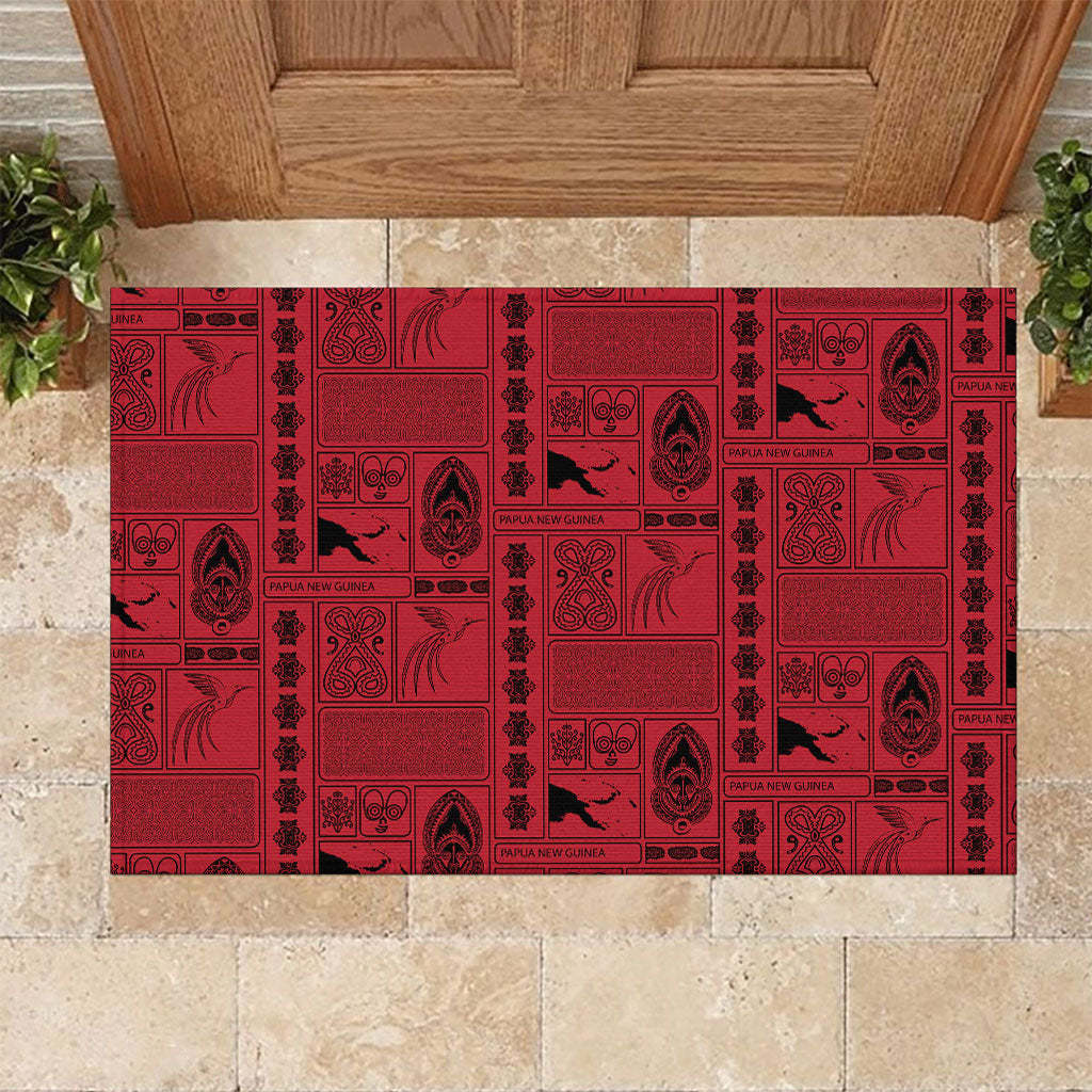 Papua New Guinea Heritage Motif Rubber Doormat Red Version LT05 Red - Polynesian Pride