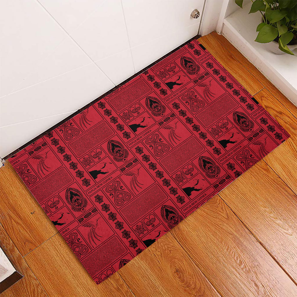 Papua New Guinea Heritage Motif Rubber Doormat Red Version
