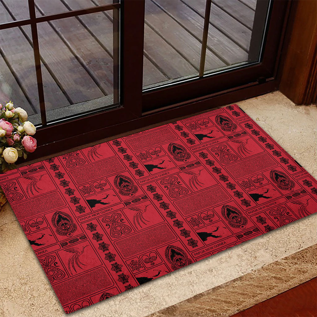 Papua New Guinea Heritage Motif Rubber Doormat Red Version