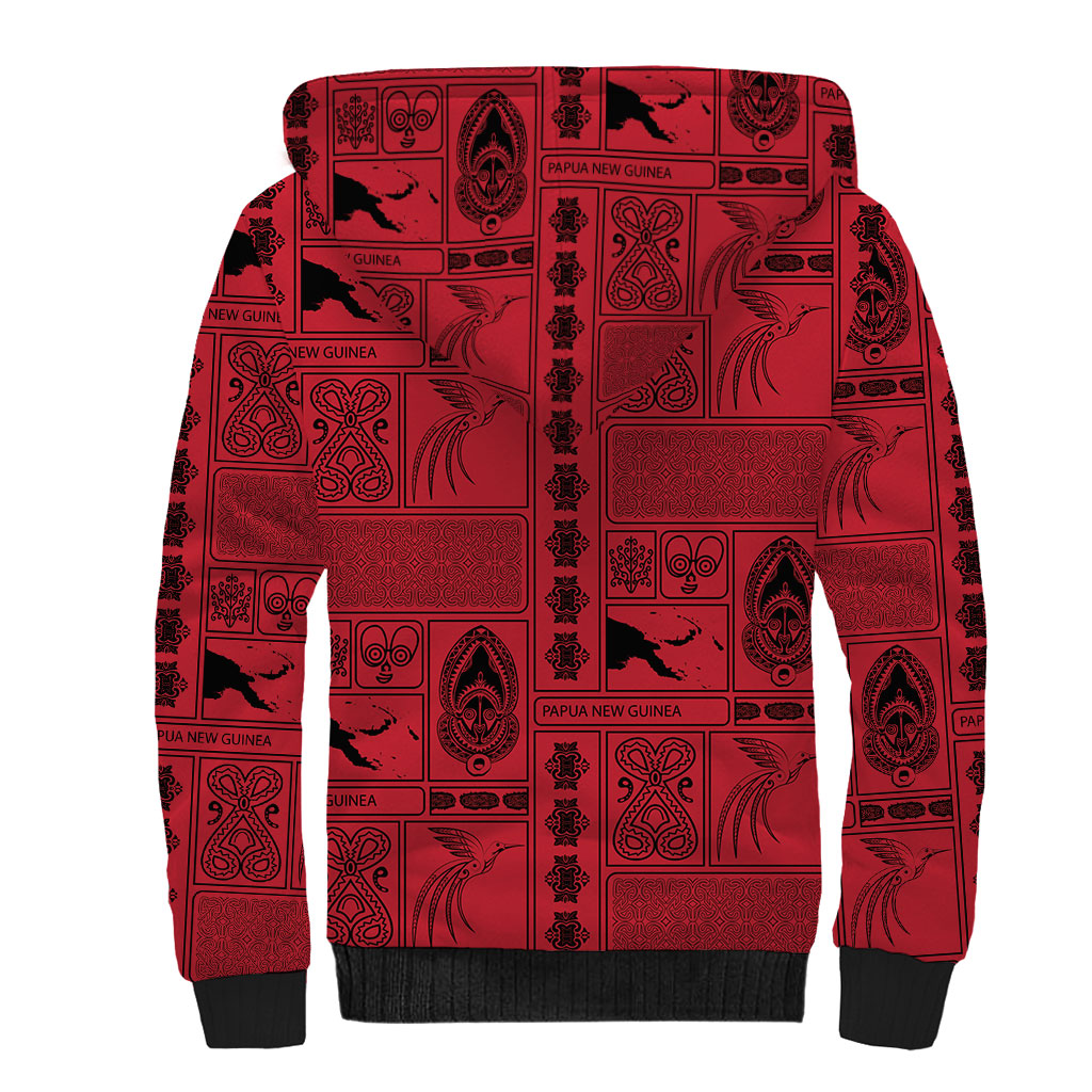 Papua New Guinea Heritage Motif Sherpa Hoodie Red Version
