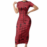 Papua New Guinea Heritage Motif Short Sleeve Bodycon Dress Red Version