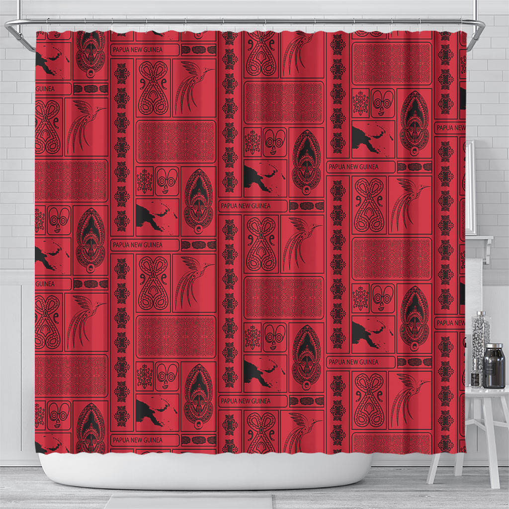 Papua New Guinea Heritage Motif Shower Curtain Red Version