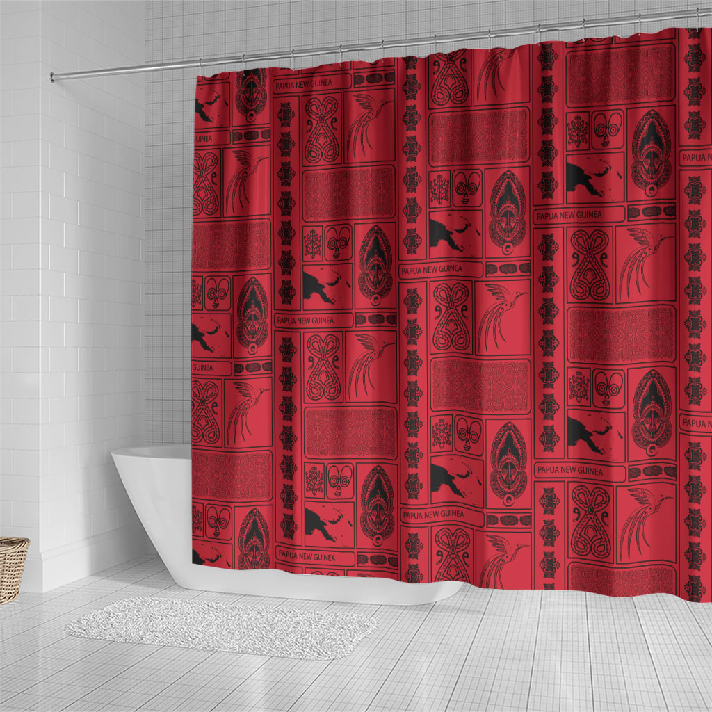 Papua New Guinea Heritage Motif Shower Curtain Red Version