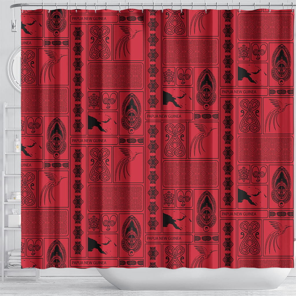 Papua New Guinea Heritage Motif Shower Curtain Red Version