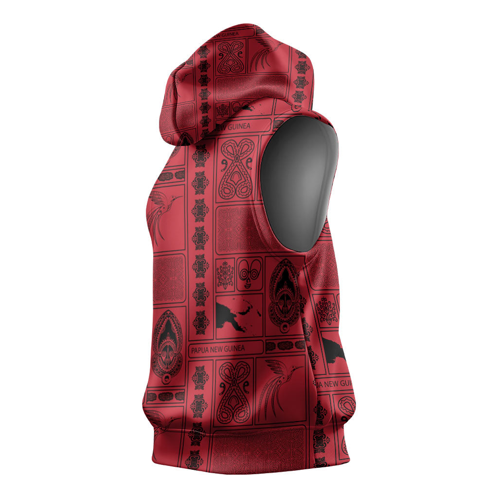 Papua New Guinea Heritage Motif Sleeveless Hoodie Red Version