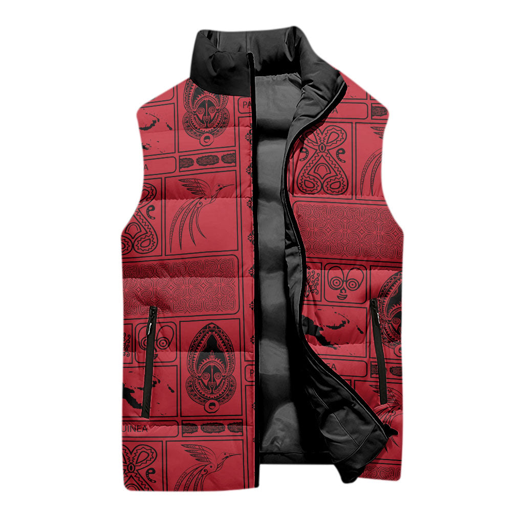 Papua New Guinea Heritage Motif Sleeveless Puffer Jacket Red Version