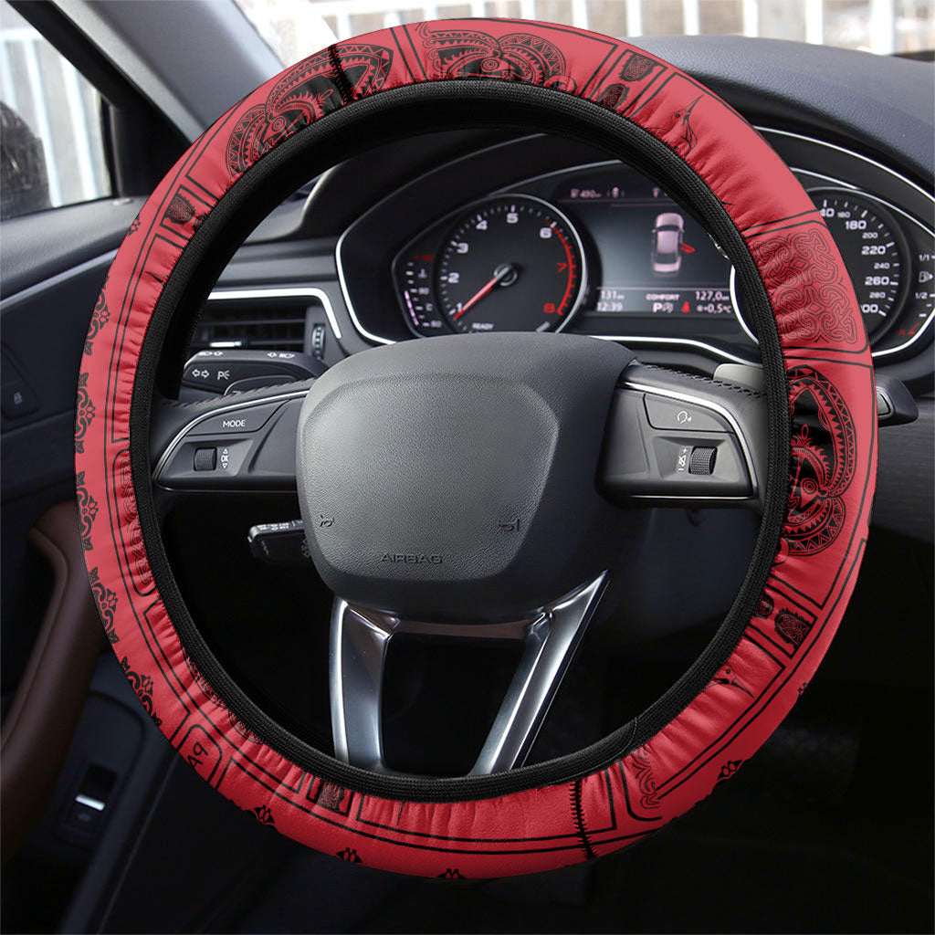 Papua New Guinea Heritage Motif Steering Wheel Cover Red Version