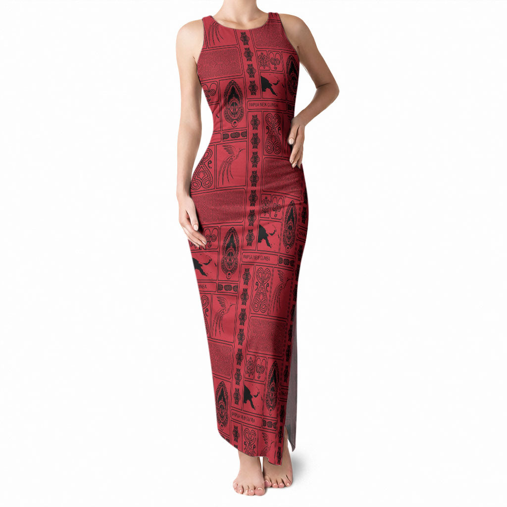 Papua New Guinea Heritage Motif Tank Maxi Dress Red Version
