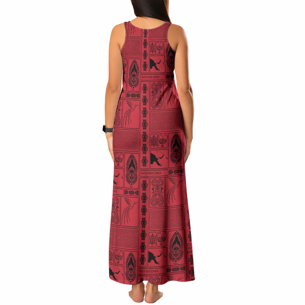 Papua New Guinea Heritage Motif Tank Maxi Dress Red Version
