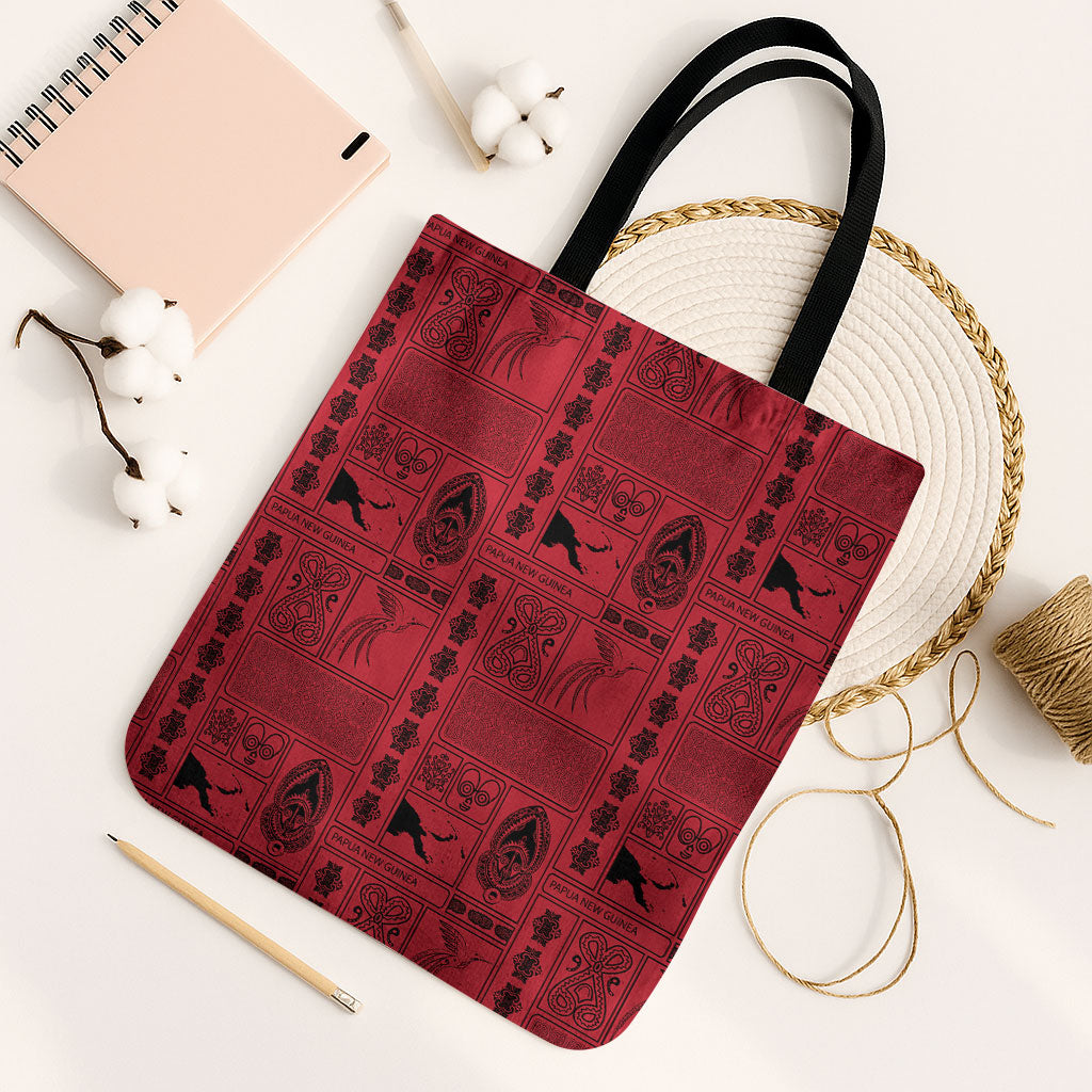 Papua New Guinea Heritage Motif Tote Bag Red Version