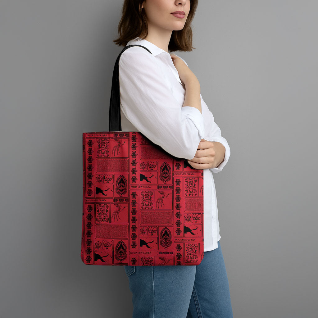 Papua New Guinea Heritage Motif Tote Bag Red Version