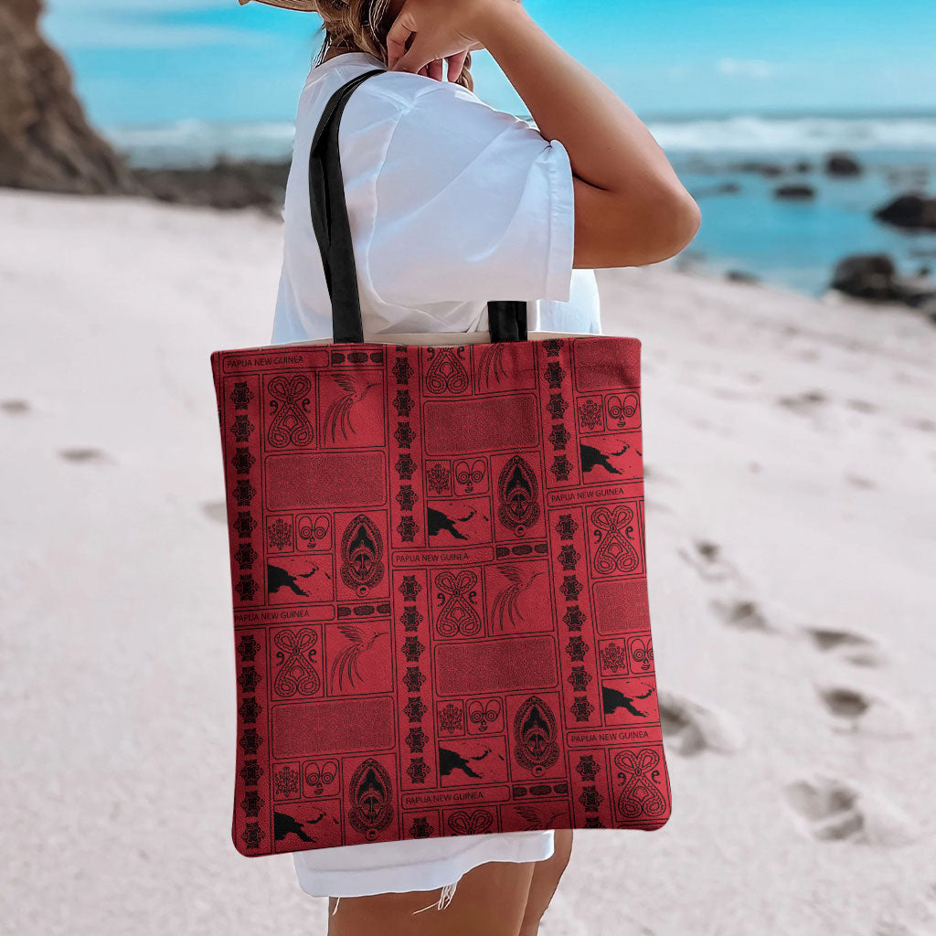 Papua New Guinea Heritage Motif Tote Bag Red Version