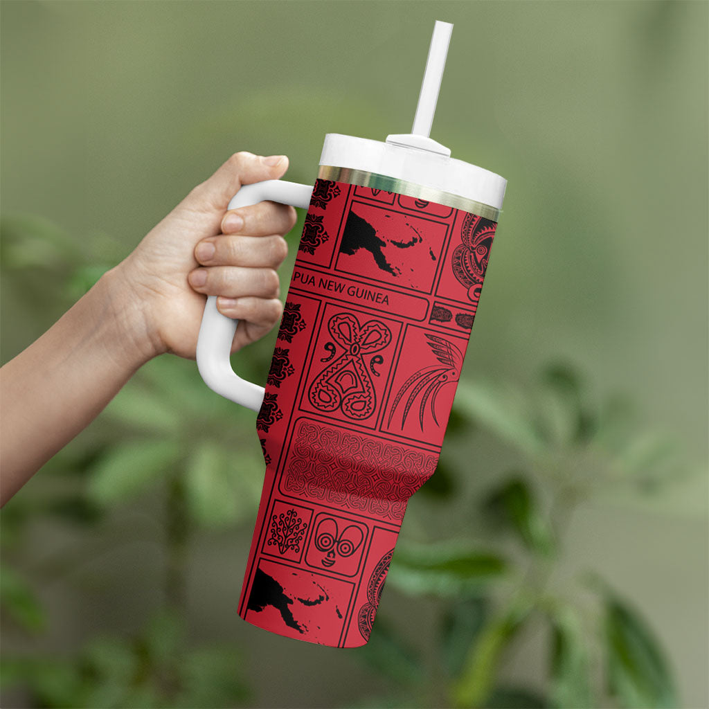 Papua New Guinea Heritage Motif Tumbler With Handle Red Version