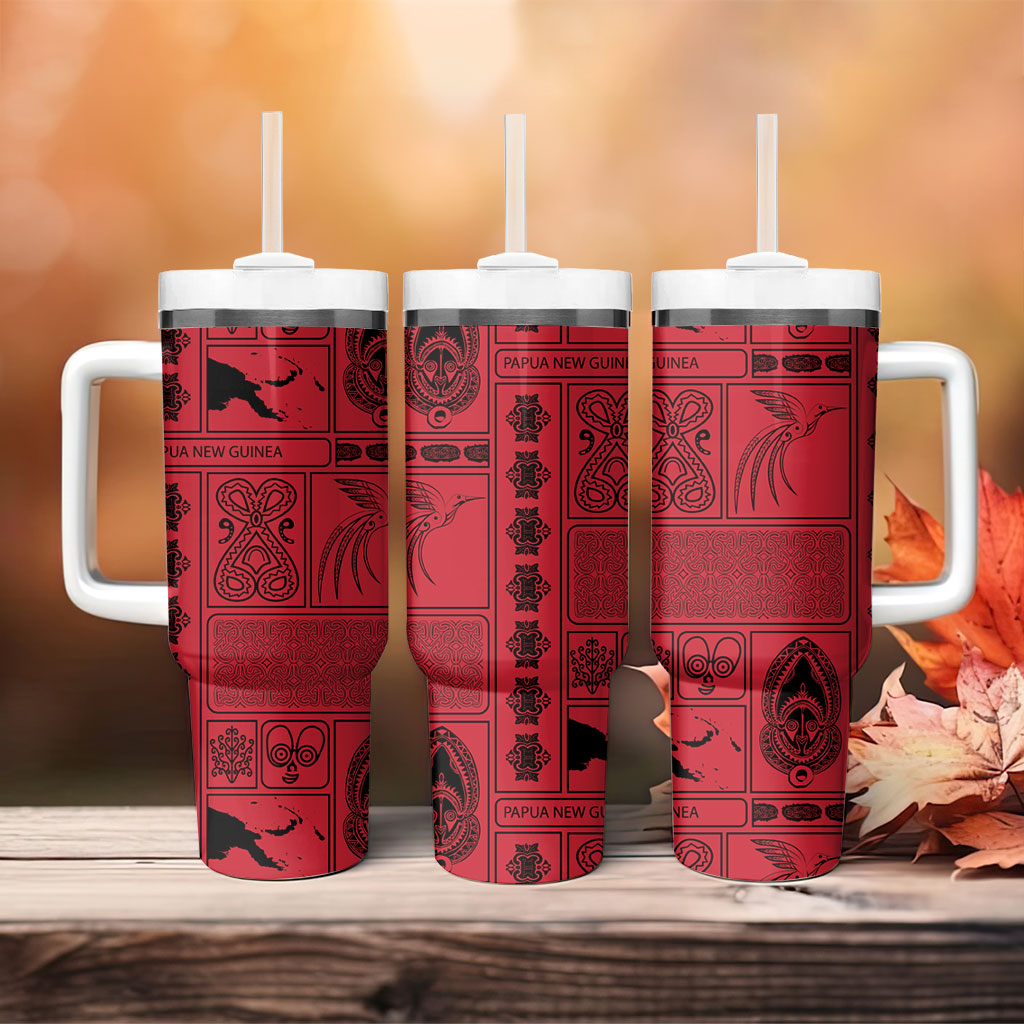 Papua New Guinea Heritage Motif Tumbler With Handle Red Version