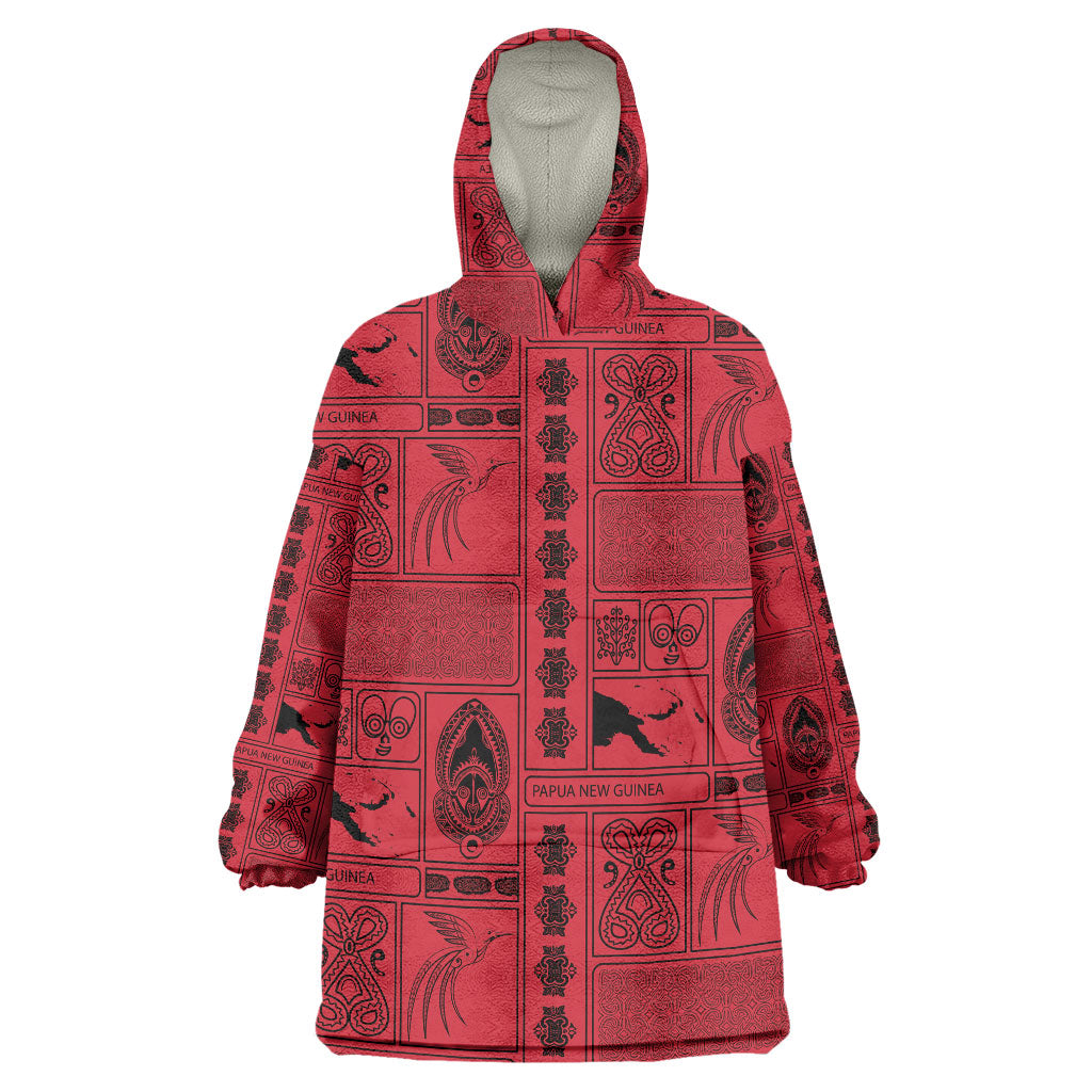 Papua New Guinea Heritage Motif Wearable Blanket Hoodie Red Version LT05 One Size Red - Polynesian Pride