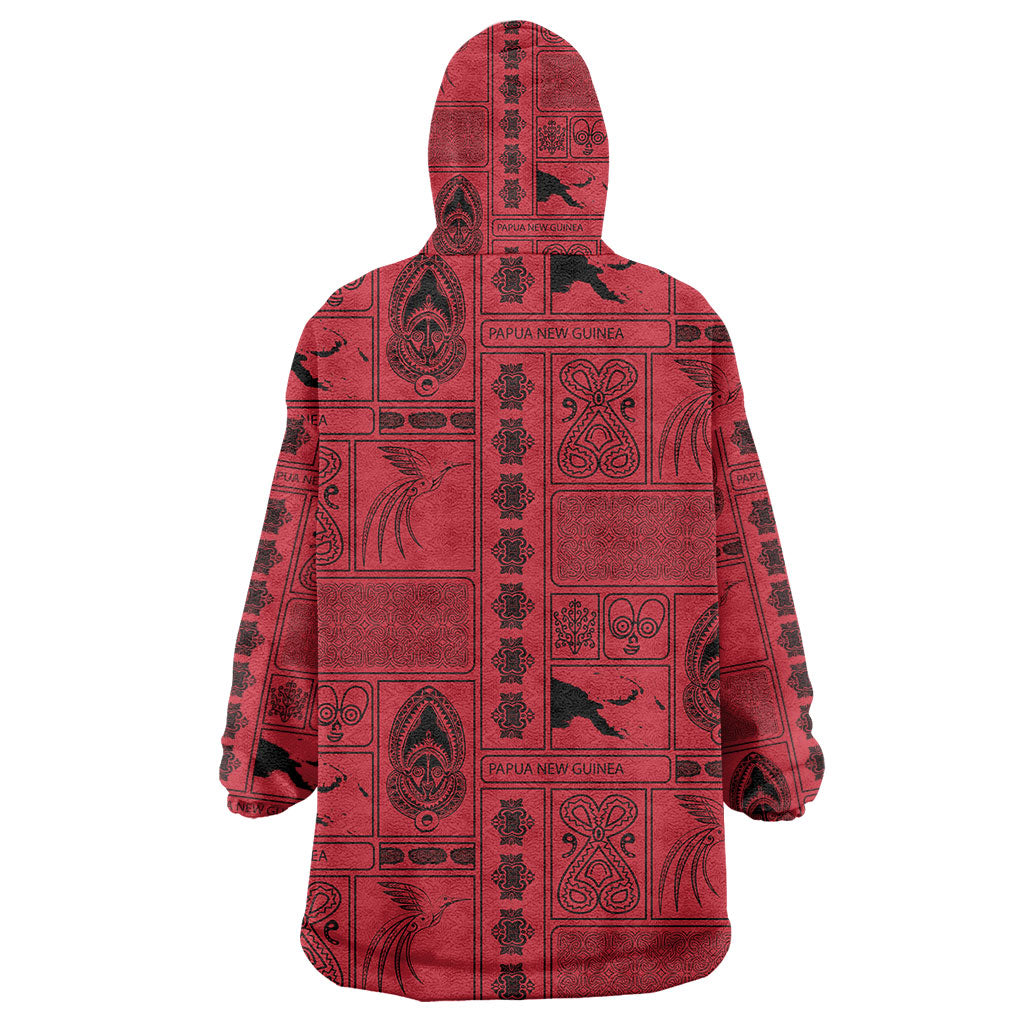 Papua New Guinea Heritage Motif Wearable Blanket Hoodie Red Version