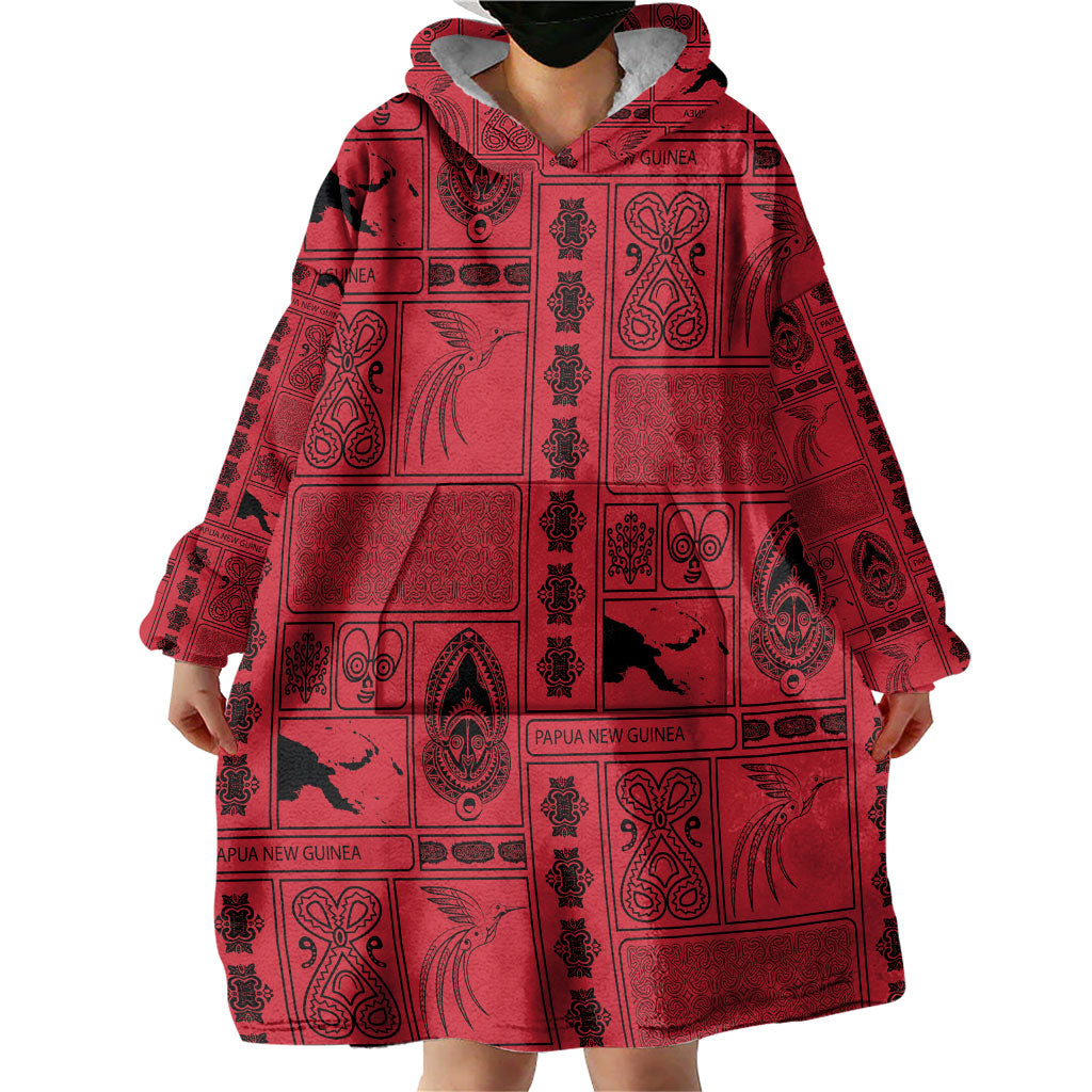 Papua New Guinea Heritage Motif Wearable Blanket Hoodie Red Version