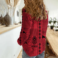 Papua New Guinea Heritage Motif Women Casual Shirt Red Version