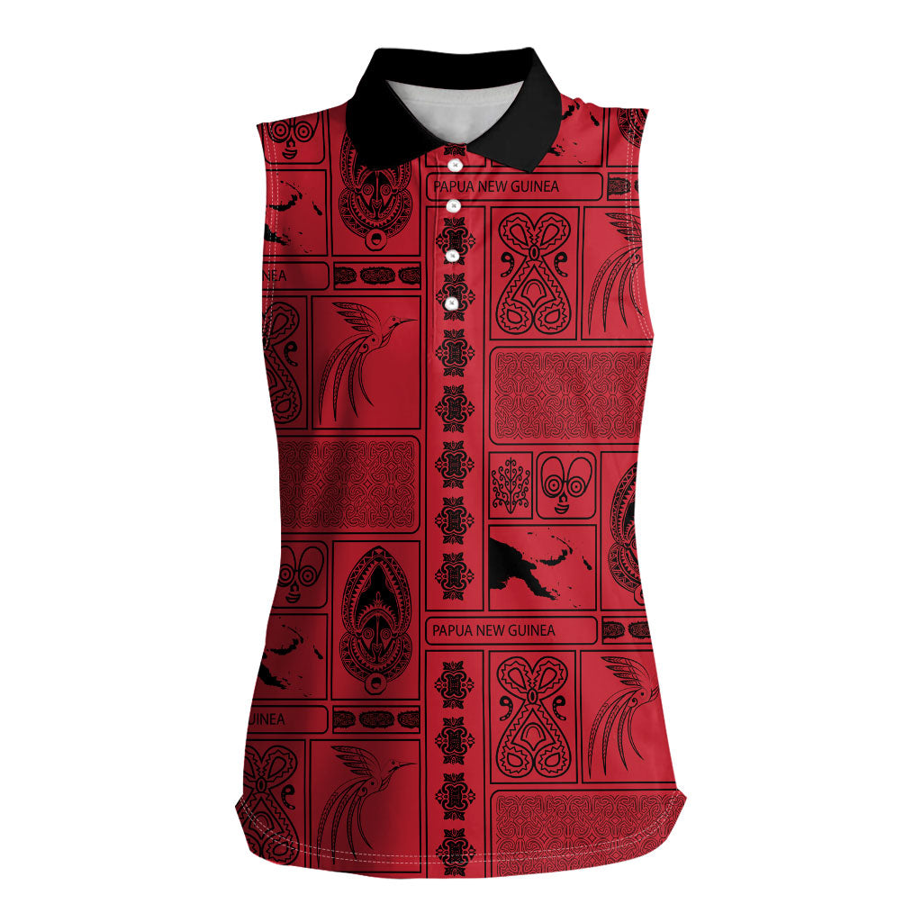 Papua New Guinea Heritage Motif Women Sleeveless Polo Shirt Red Version