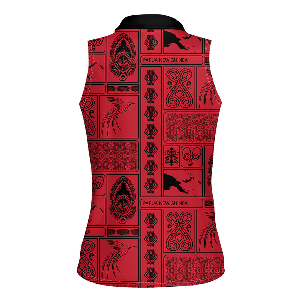 Papua New Guinea Heritage Motif Women Sleeveless Polo Shirt Red Version