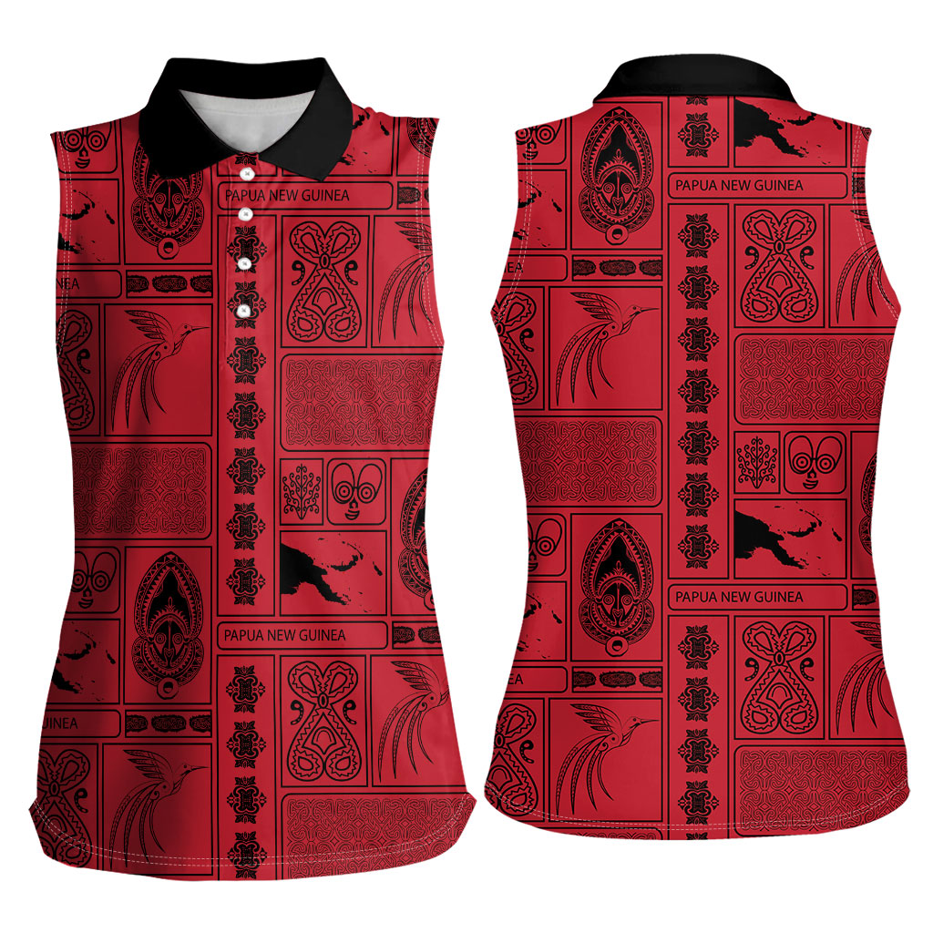 Papua New Guinea Heritage Motif Women Sleeveless Polo Shirt Red Version